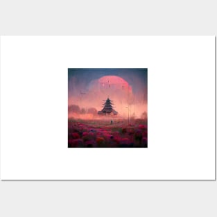 Red Moon Castle at Dusk Posters and Art